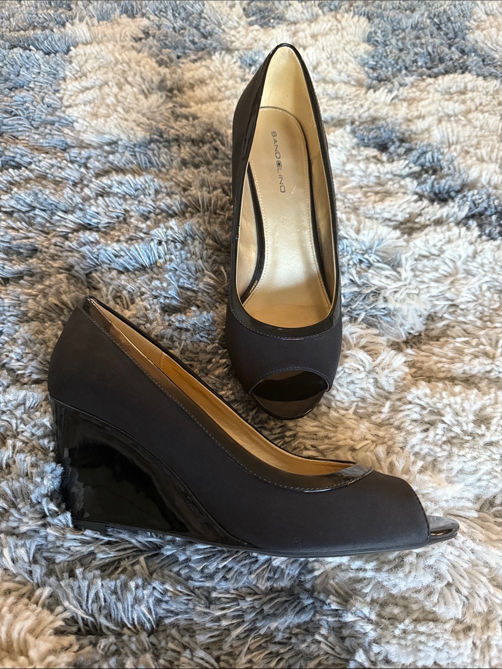 Bandolino Black Peep-Toe Wedge Heels